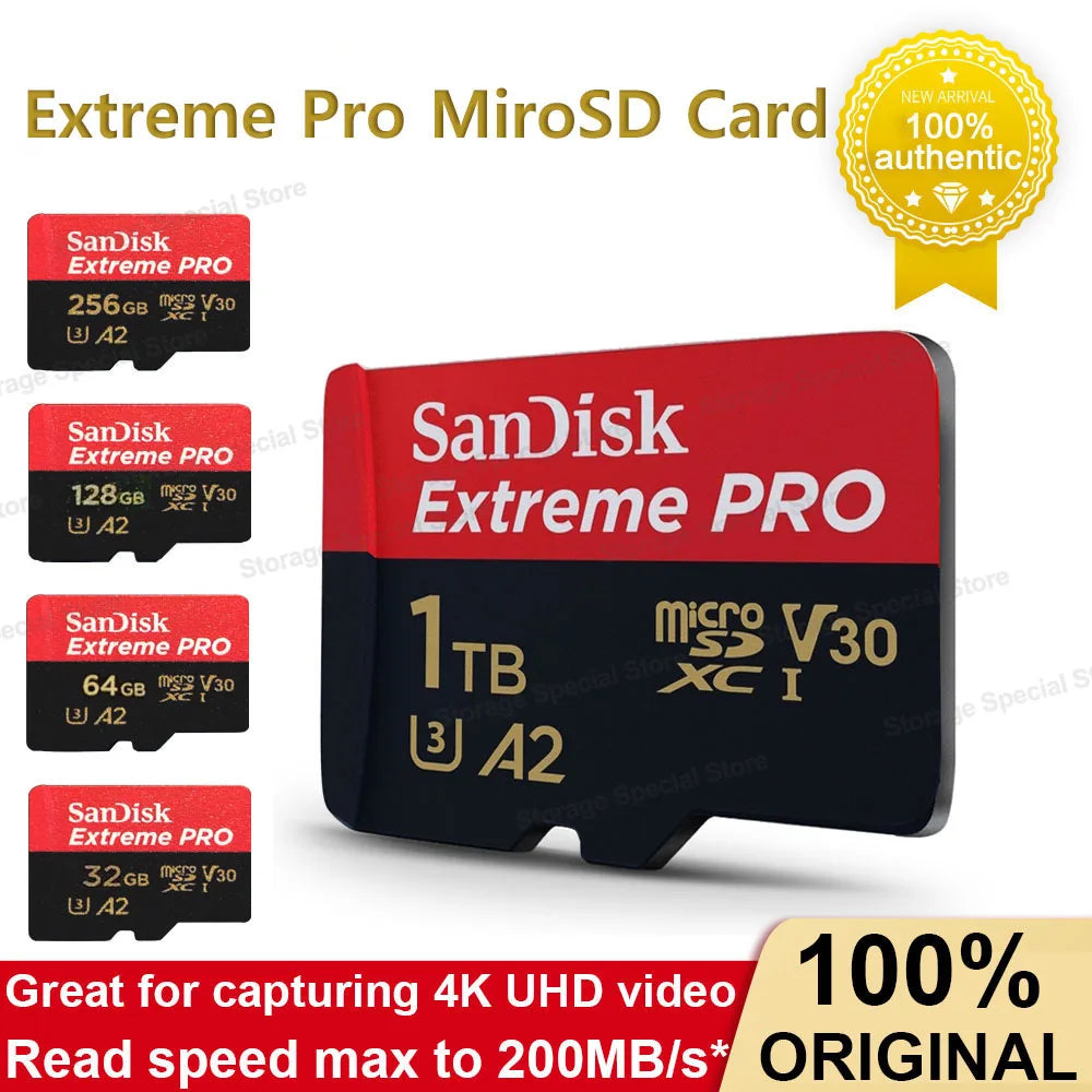 SanDisk Extreme Pro Flash 128GB Card Micro SD Card SDXC UHS-I 512GB 256GB 64GB U3 V30 TF Card Memory  Adapter for Camera DJI