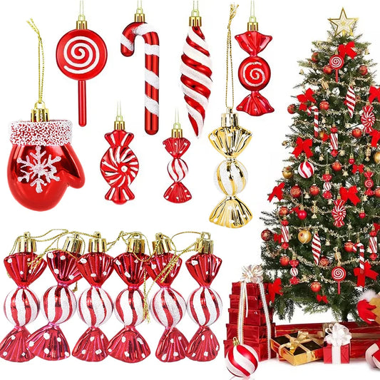 6pcs/set Christmas Candy Pendants Colorful Lollipop Cane Hanging Ornaments Christmas Tree Decoration For Home Xmas New Year Noel