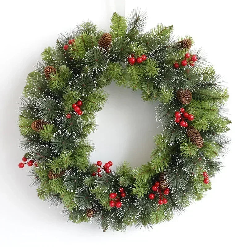 Christmas Wreaths 2024 New Year Front Door Wall Decorations Artificial Fake Pine Branches Xmas Tree Garland Hanging Ornaments