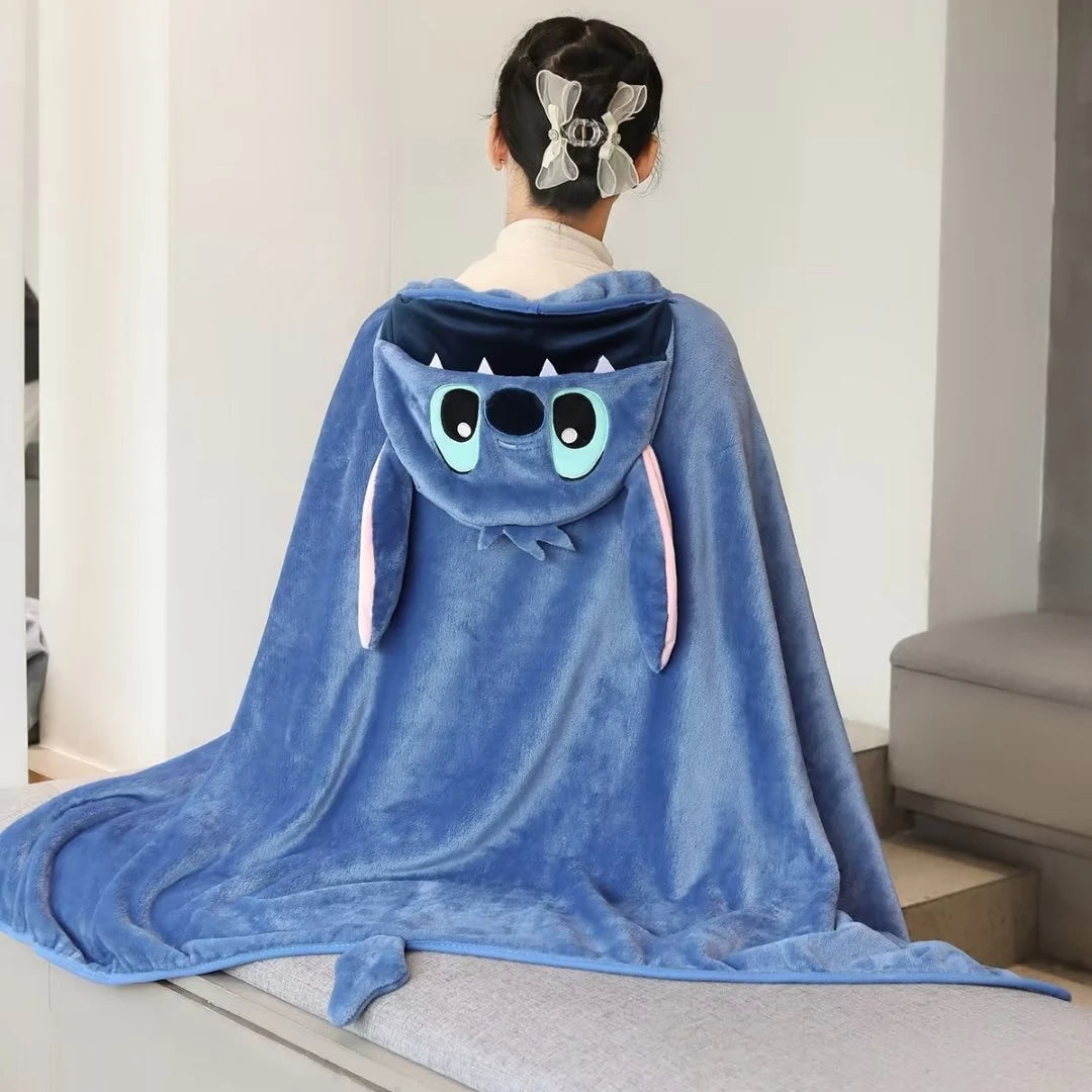 Lovely Stitch Cloak Blanket Comfortable Thickened Hooded Blanket Flannel Nap Cartoon Anime Warm Stitch Blanket Gifts