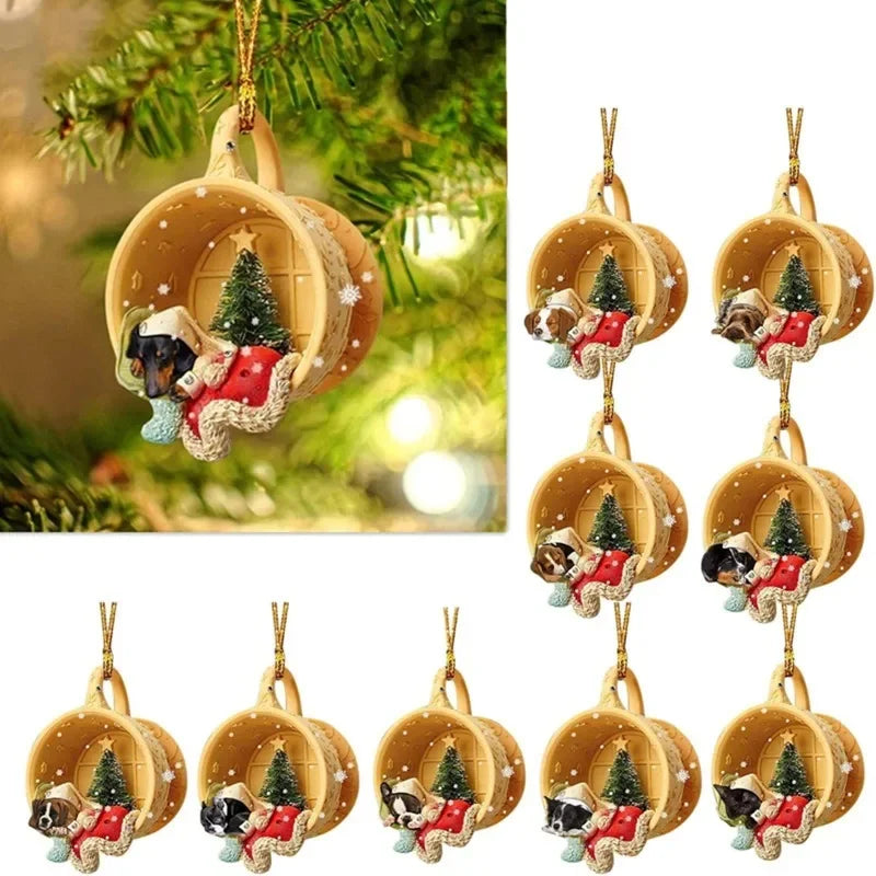 Cute Puppy Acrylic Christmas Pendant, Christmas Tree Ornaments Christmas Decorations for Home 2024 Gifts New Year Room Decor