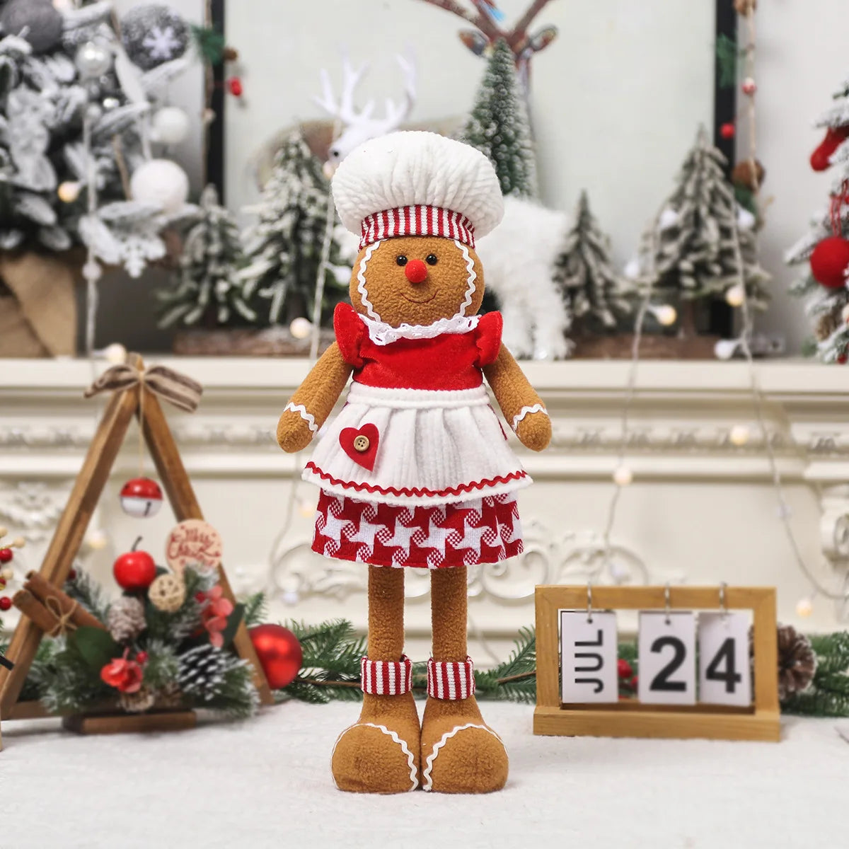 Christmas Telescopic Gingerbread Man Doll Adorable Chef Hat Gingerbread Man Standing Figurines DIY Christmas Window Decoration