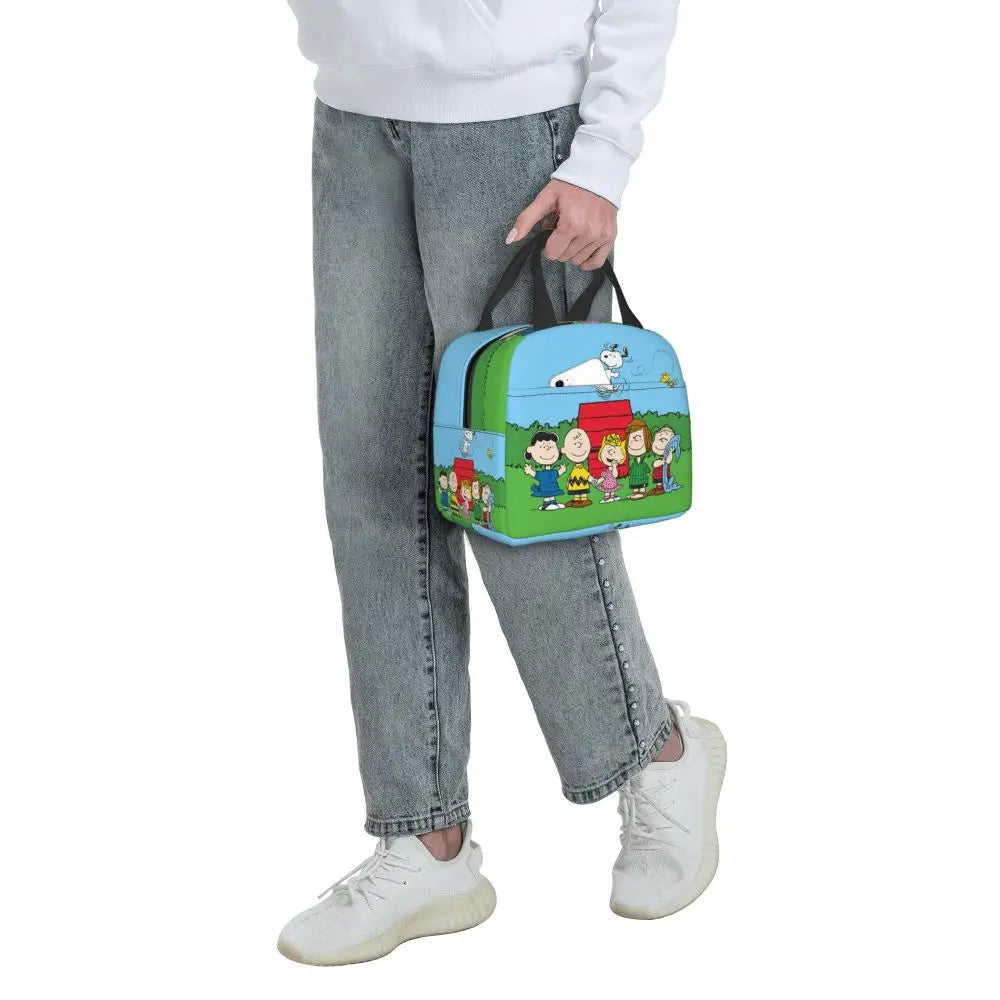 Custom Funny Cartoon Snoopy Lunch Box Waterproof Thermal Cooler Food Insulated Lunch Bag Kids For Kids Portable Picnic Tote Bags