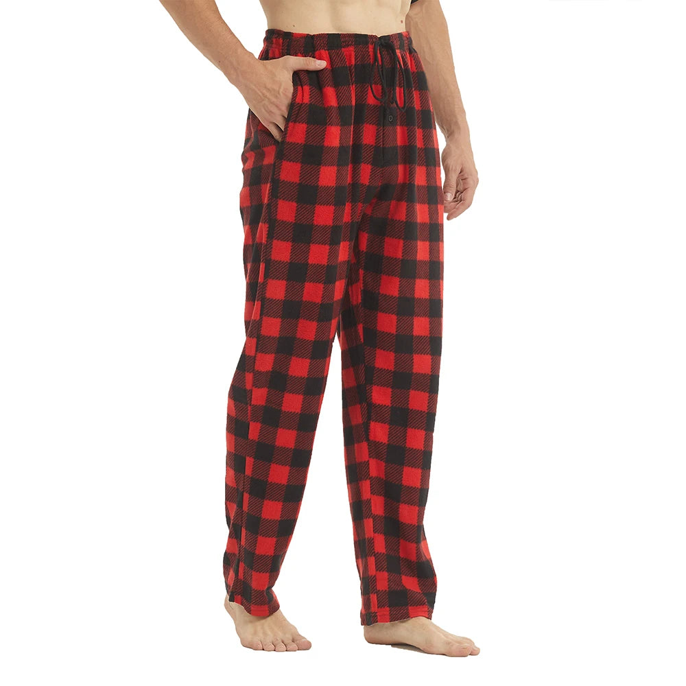 Mens Pajamas Pants with Pockets Fleece Pjs Soft Warm Plaid Pajamas Bottoms Lounge Sleep Pants Loungewear Sleepwear