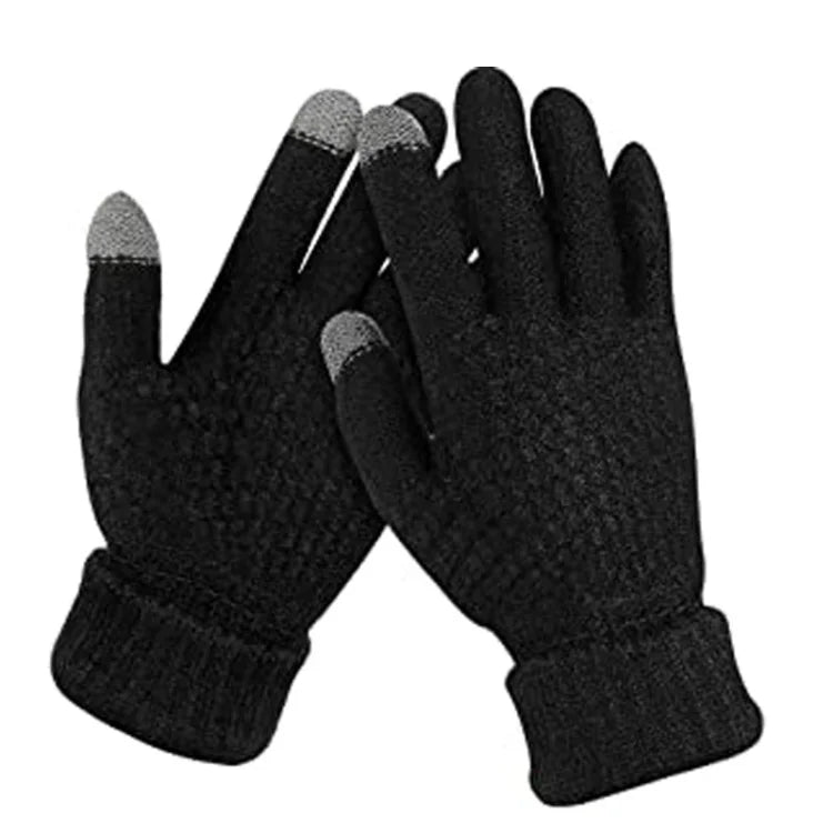 New Women Plush Thicken Touch Screen Gloves Adult Soft Warm Fleece Lined Knit Gloves Female Elastic Cuff Texting Gloves Unisex