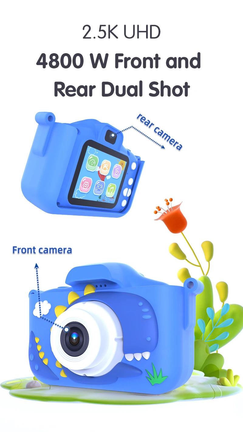 Kid Mini Camera 1080P Cartoon Selfie Toddler Digital Video Camera Toys With 32G SD Card for Boys/Girls Christmas Birthday Gifts