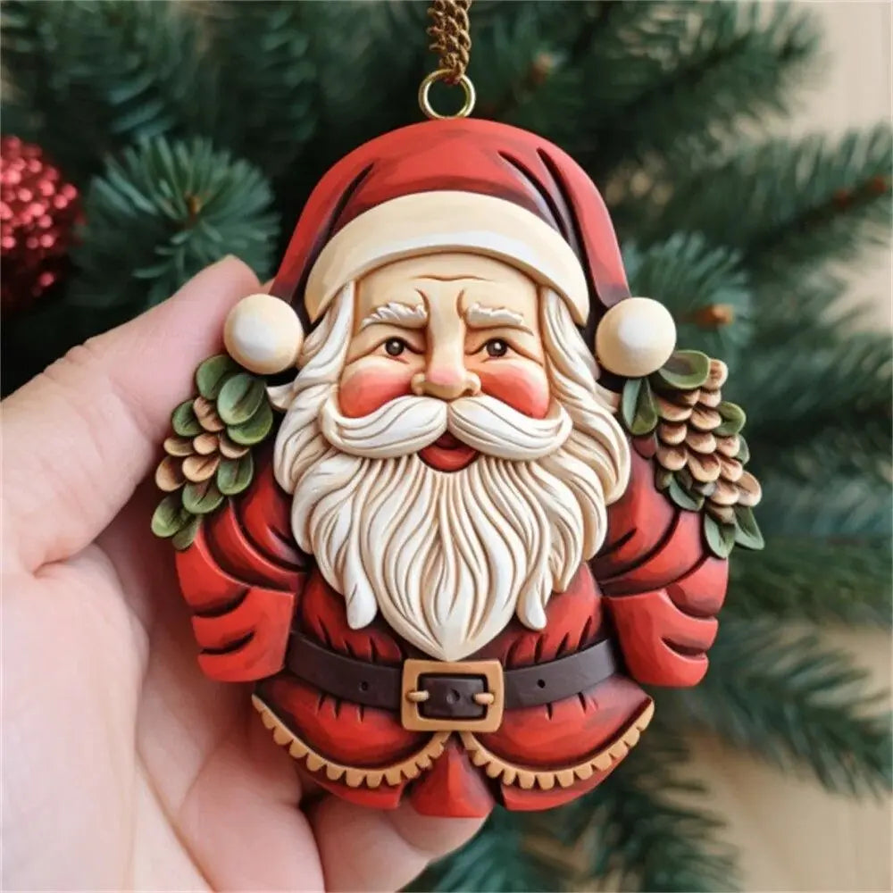 Colorful 2D Santa Hanging Ornament Santa Claus Cartoon Christmas Tree Pendant Hanging Acrylic Car Acrylic Keychain Christmas