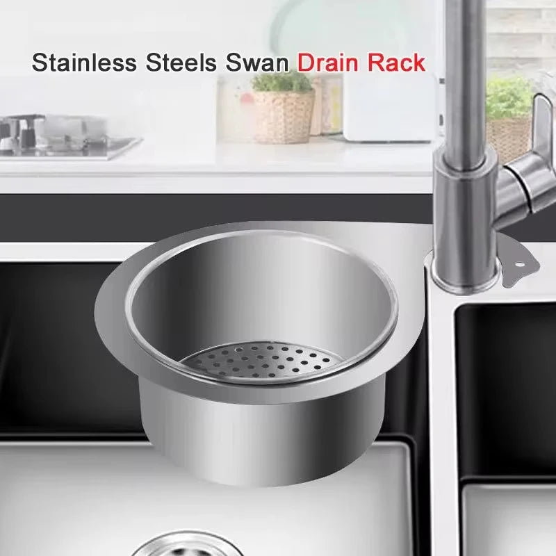 Stainless Steel Swan Sink Strainer Basket Kitchen Sink Garbage Filter Swan Dry And Wet Separation Hook Drain Rack