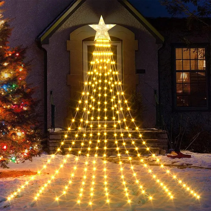 LED Star Waterfall Lights Christmas Decorations String Lights Christmas Tree Ornaments for Home 2024 Navidad Natal New Year 2025