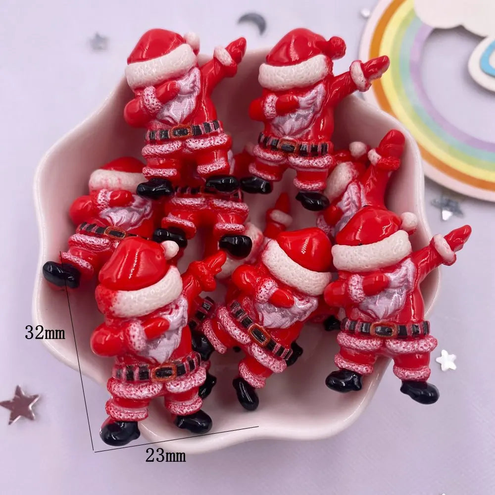 Resin Kawaii Colorful Santa Trees Elk Snowman Bells Flatback Stone Cartoon Christmas Figurine 10PCS Scrapbook DIY Decor Crafts