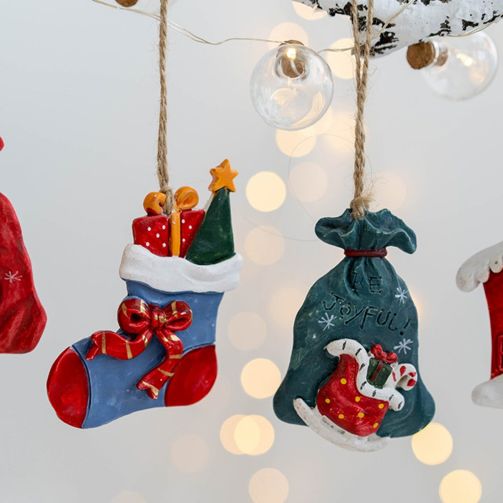 New Christmas Resin Pendant Xmas Tree Decoration Christmas Socks Gift House DIY Kids Toys Gifts Xmas Ornaments Navidad 2024