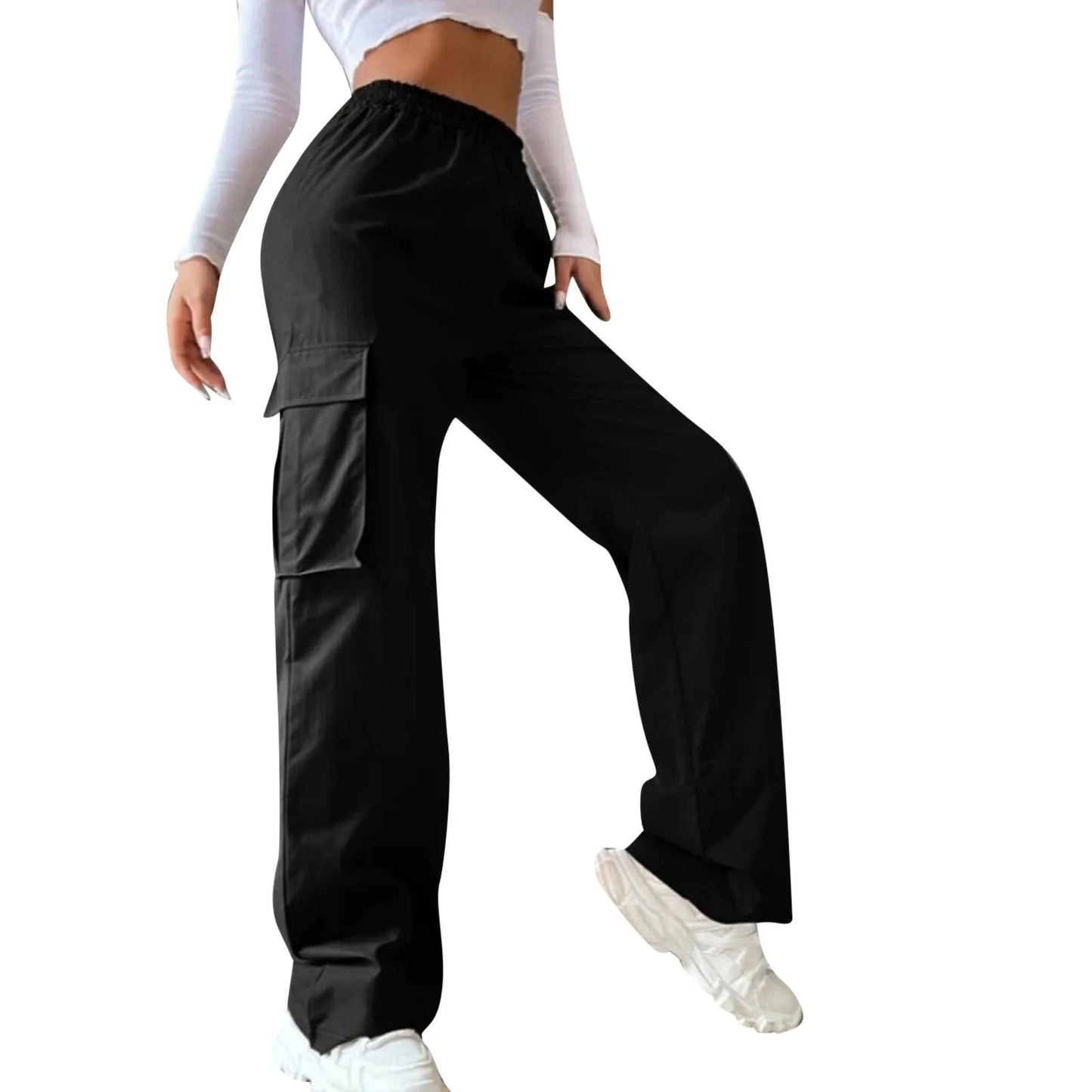 Womens Cargo Pants Elastic High Waist Wide Leg Trousers Straight Leg Joggers Outfits Baggy Wide Leg Sweatpants Oversized Pants