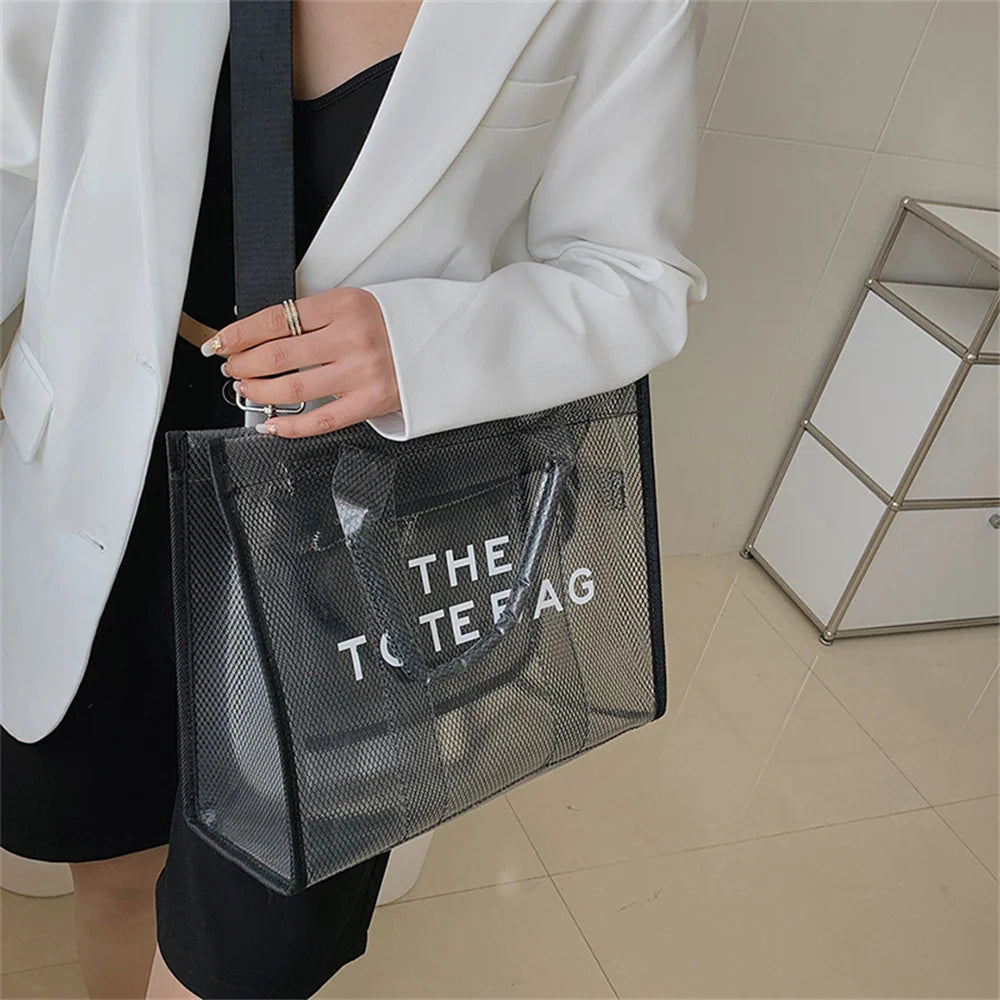 Women Large Tote Handbag Clear PVC Beach Bag Transparent Bag Luxury Designer Shoulder Crossbody Summer Beach Jelly Bags bolso mu