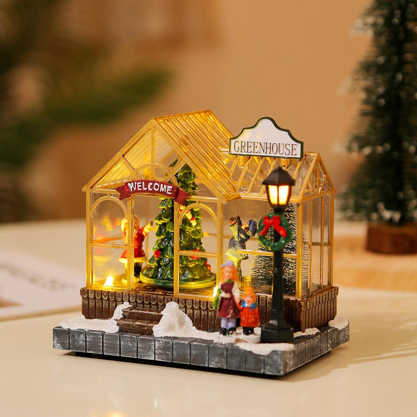 Christmas Scene Village Houses Collectible Buildings LED Tabletop Xmas House for Bedroom Indoor Living Room Desk Xmas Party