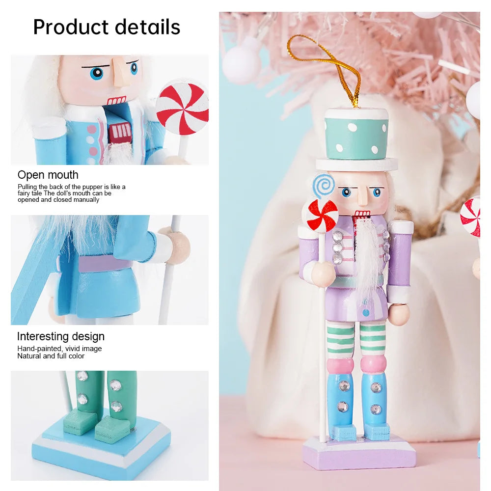 4Pcs Candy Series Nutcracker Puppet Christmas Tree Pendant Wooden Handicraft Soldier Home Desktop Ornament New Year Decoration