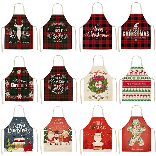 Linen Merry Christmas Apron  Ornament Home Kitchen Accessories Natal Navidad 2023 New Year  Gift