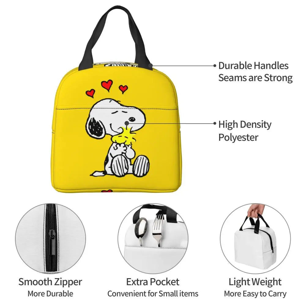 Custom Funny Cartoon Snoopy Lunch Box Waterproof Thermal Cooler Food Insulated Lunch Bag Kids For Kids Portable Picnic Tote Bags