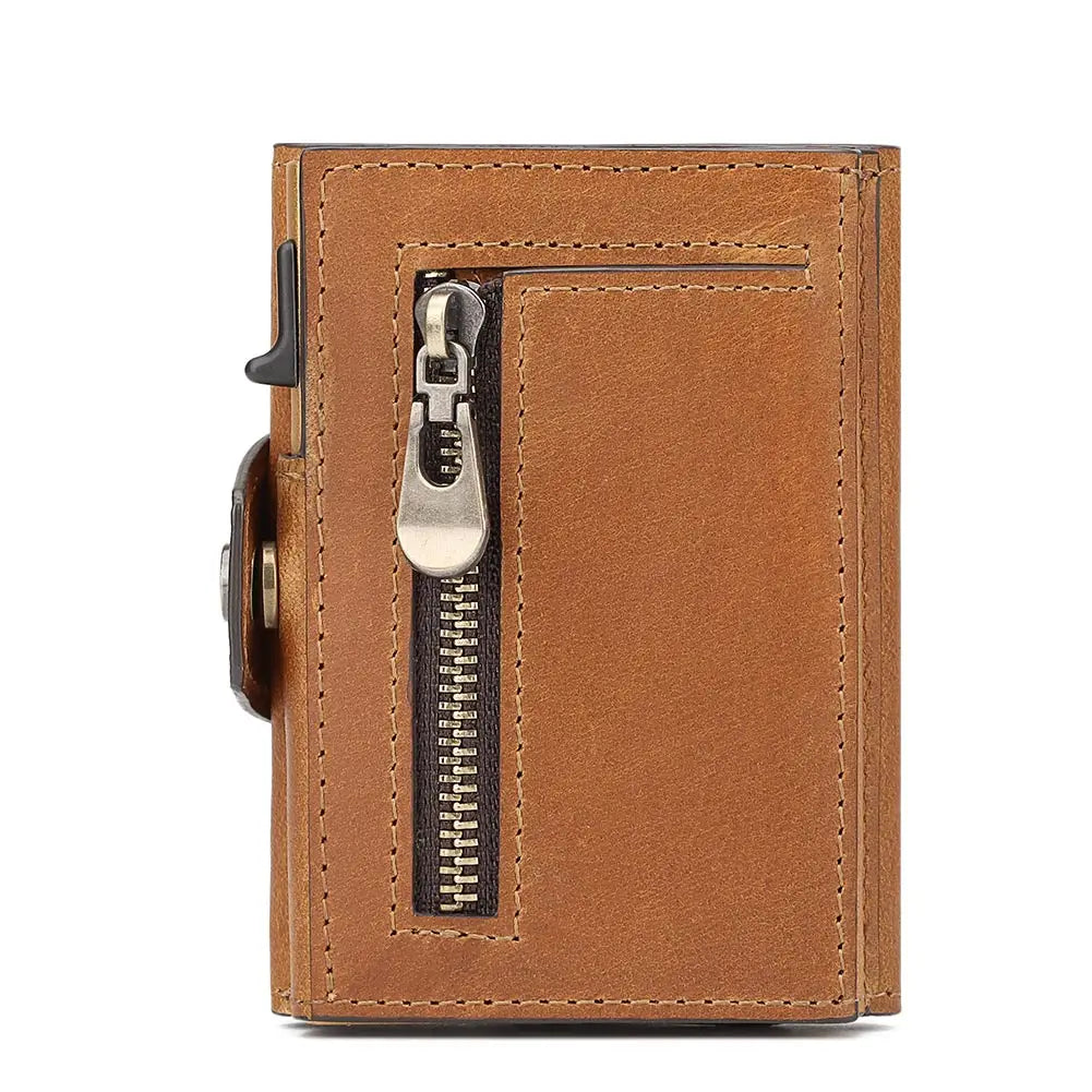 Genuine Leather Men's Short Wallet Small Mini Money Clip RFID BLocking Credit Automatic  Card Holder with Free Engraving Service