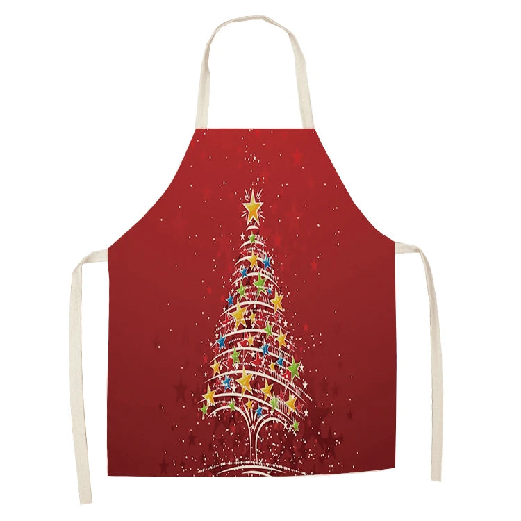 Linen Merry Christmas Apron  Ornament Home Kitchen Accessories Natal Navidad 2023 New Year  Gift