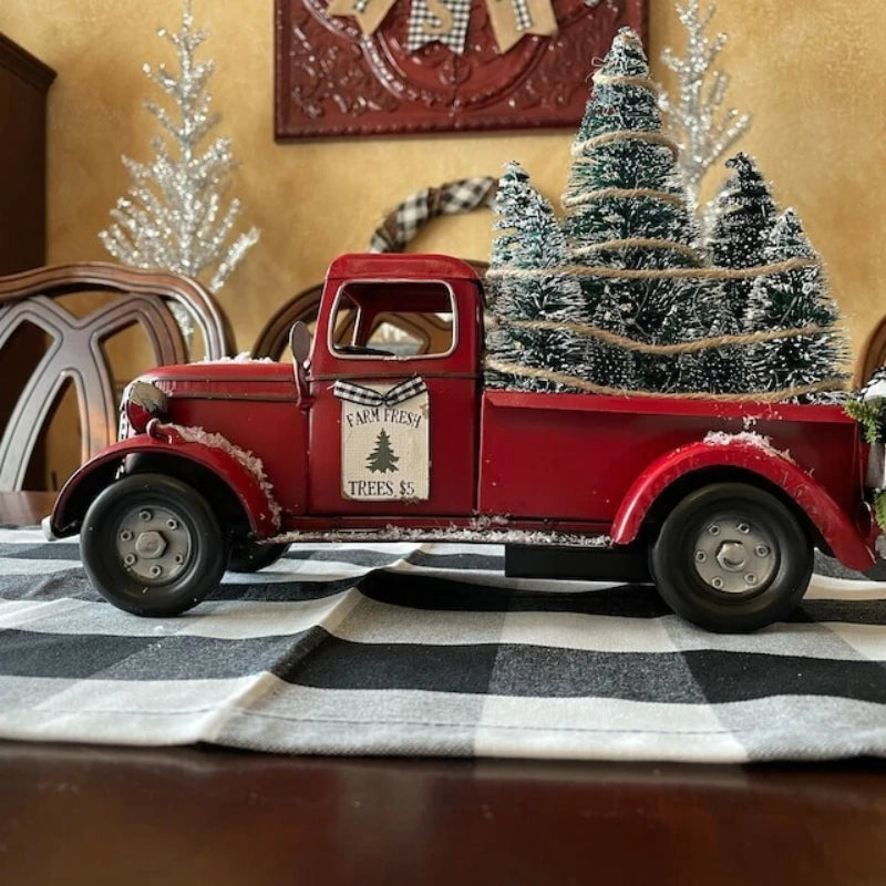 Home Decor Christmas Red Truck Automobile Car with Lights Boy Gift Resin Ornament Craft Waterproof Garden Yard Tree Decoration