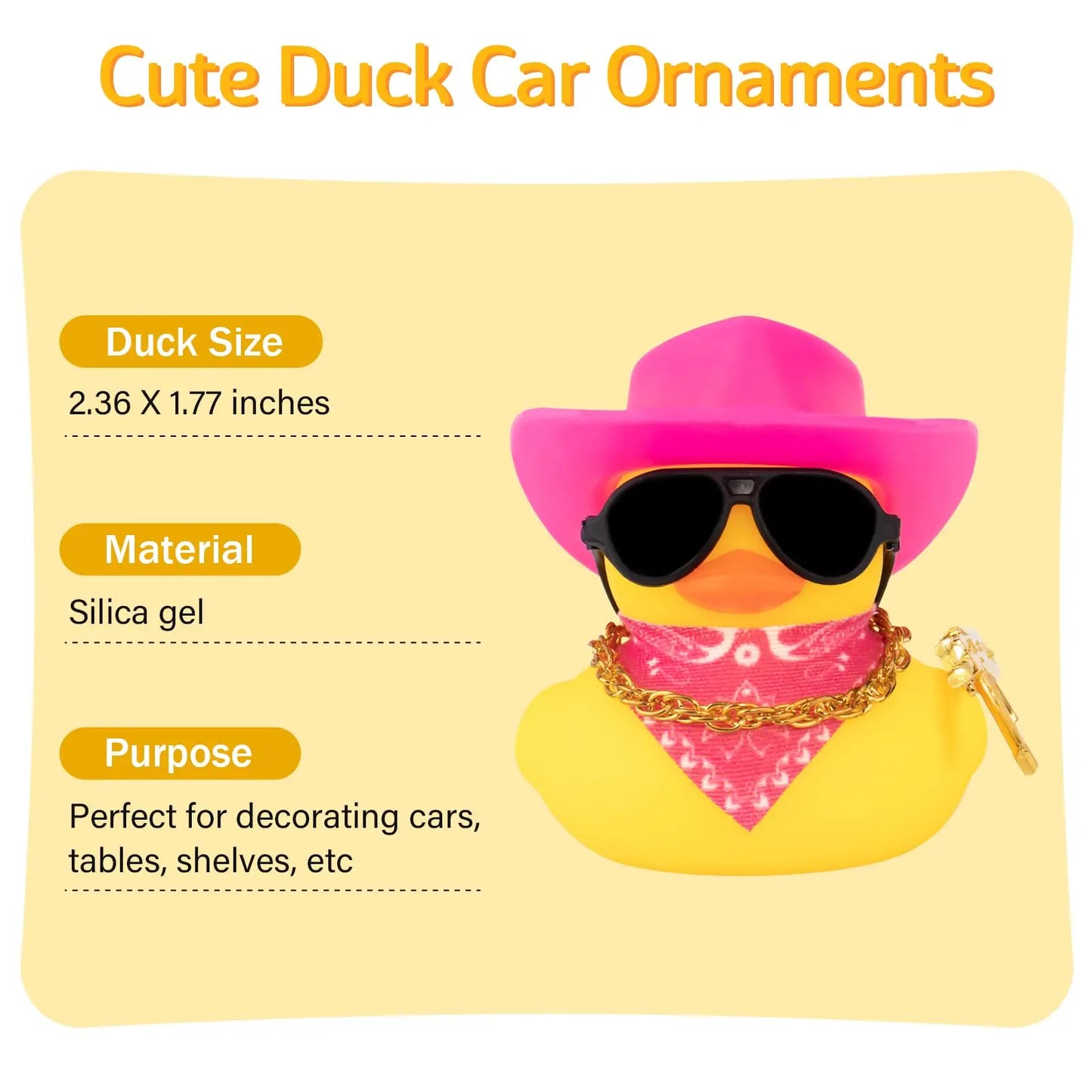 Rubber Duck Car Ornaments Duck Car Dashboard Decorations for Cool Car Accessories with Cowboy Hat Necklace and Sunglasses