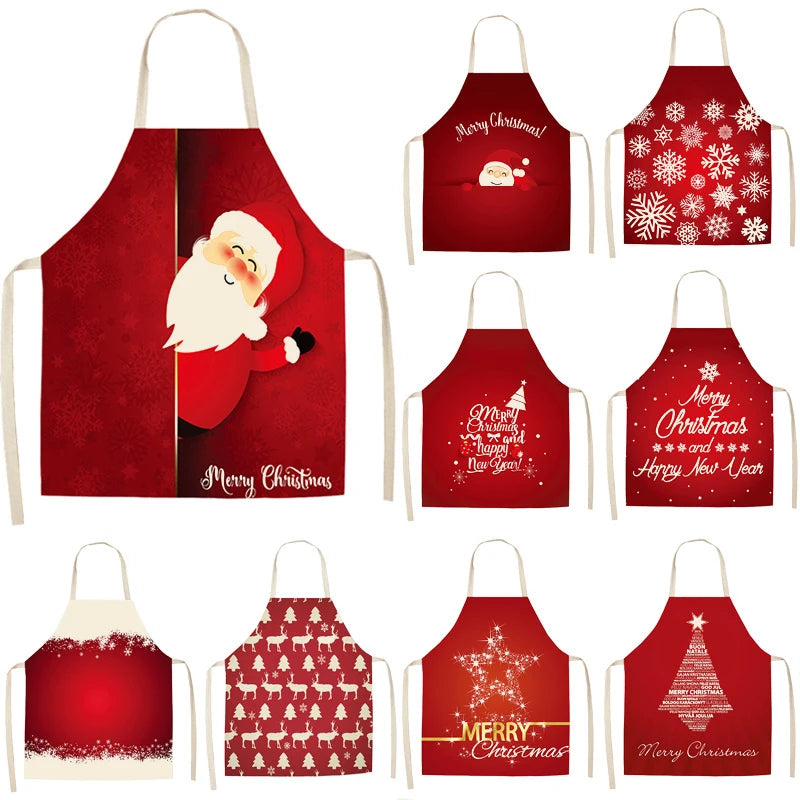 Linen Merry Christmas Apron  Ornament Home Kitchen Accessories Natal Navidad 2023 New Year  Gift