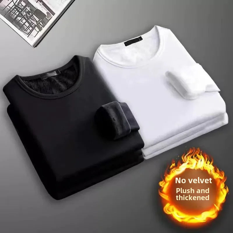 Men's Warm Bras Sleeve T-shirt Versatile Round Neck Slim Fit Smooths Silhouette Base Layer Top Color Inner Top Autumn Sweater