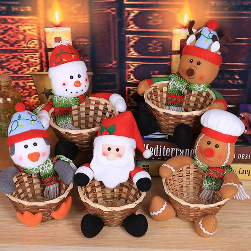 Christmas Candy Bowl Basket Christmas Table Decor Candy Holder Christmas Candy Storage Basket with Gingerbread Man Penguin Deer