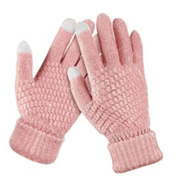 New Women Plush Thicken Touch Screen Gloves Adult Soft Warm Fleece Lined Knit Gloves Female Elastic Cuff Texting Gloves Unisex