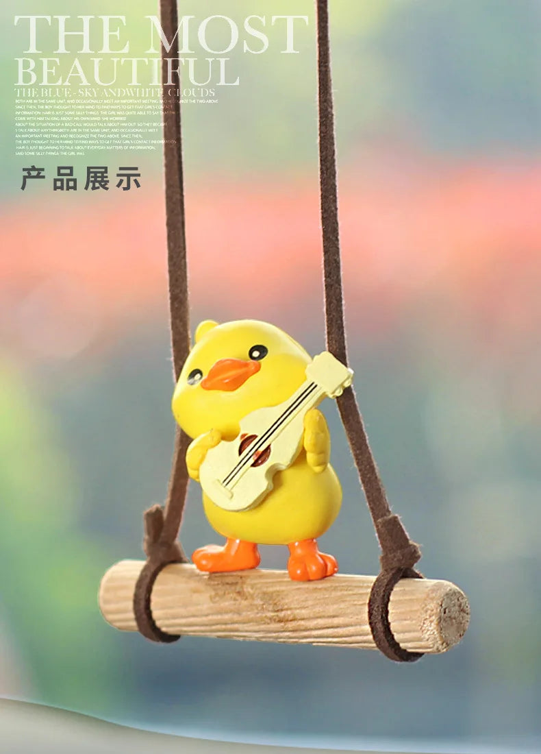 Anime Figure Swing Duck Model Decor Little Yellow Duck Auto Rearview Mirror Hanging Pendant Cute Car Ornaments Accessories Gifts