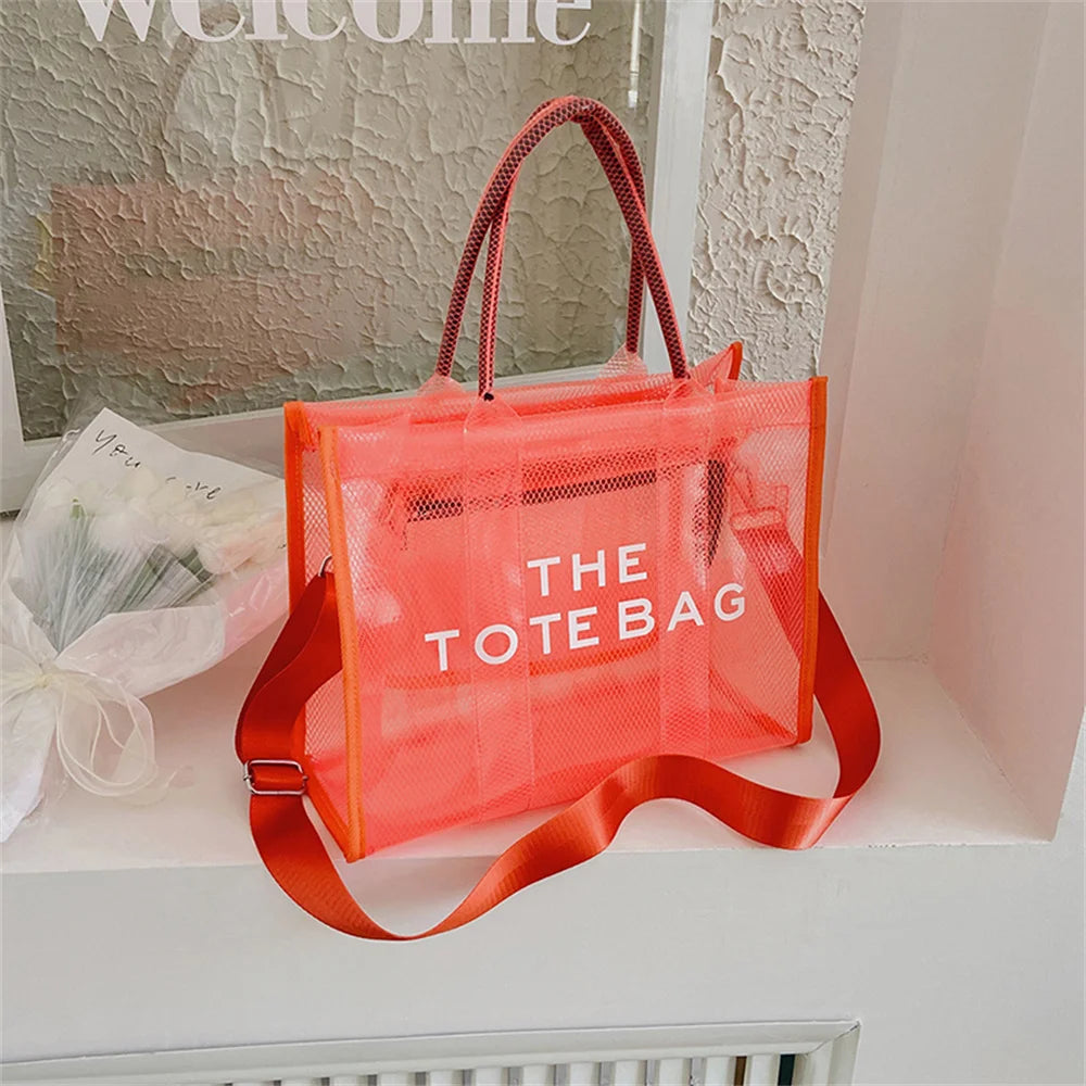 Women Large Tote Handbag Clear PVC Beach Bag Transparent Bag Luxury Designer Shoulder Crossbody Summer Beach Jelly Bags bolso mu