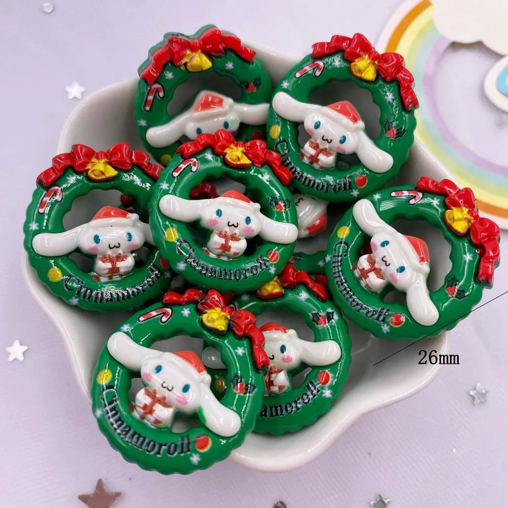 Resin Kawaii Colorful Santa Trees Elk Snowman Bells Flatback Stone Cartoon Christmas Figurine 10PCS Scrapbook DIY Decor Crafts