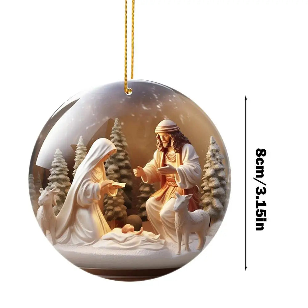 3D Acrylic Nativity Ornaments Effect 2025 New Year Christmas Hanging Deco ChristmasTree Pendant The Birth Of Jesus Home Decor