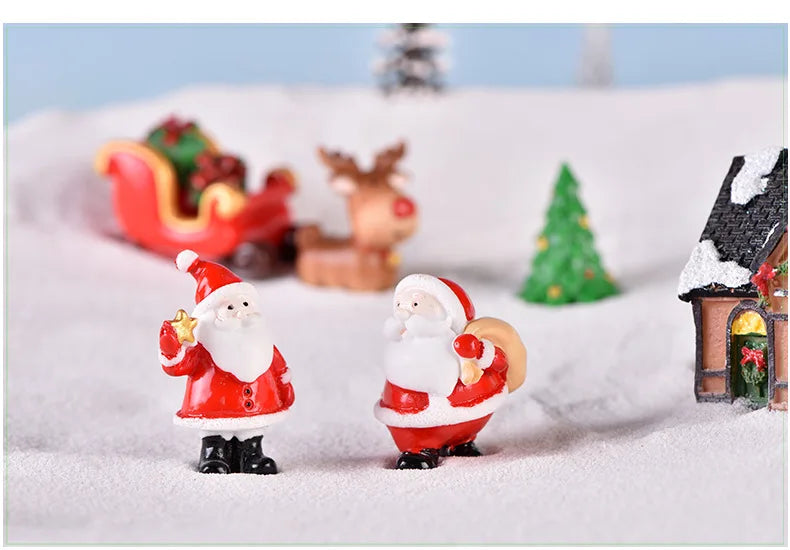 New Christmas Gift Figurines Miniature Santa Claus Snowman Micro Landscape Ornaments For Home Decorations Kawaii Desk Decor Room