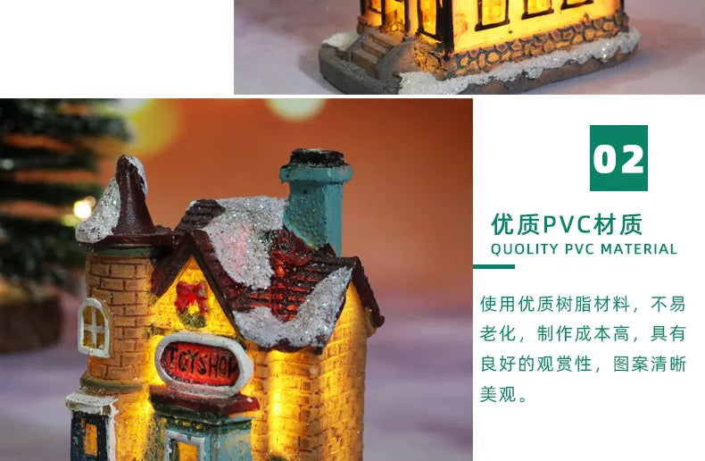 2022 LED Christmas Decorations Resin Small House Micro Landscape XMS Ornament Christmas Gift Decorative Figurines  Home Decor