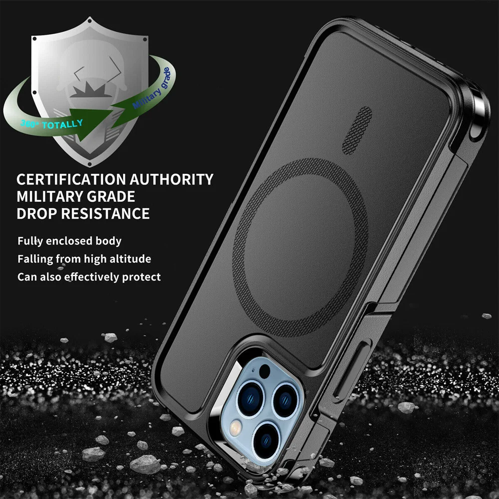 For MagSafe Phone Case For iPhone 16 13 12 Pro Mini Max 11 15 14 Plus Shockproof Heavy Duty Rugged Magnetic Hybrid Matte Cover