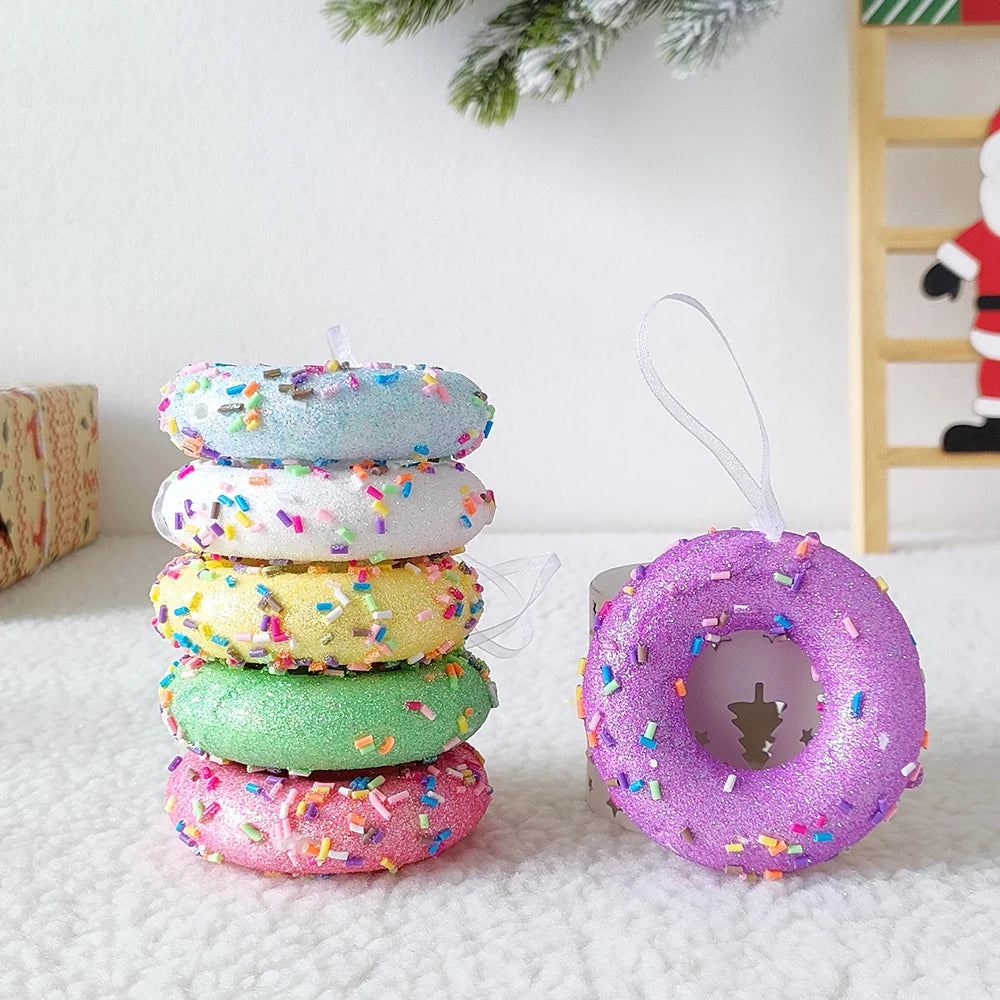 1Box Christmas Ball Macaron Ice Cream Donut Candy Shape Christmas Tree Pendant 2023 Home New Year Navidad Christmas Decor 2024