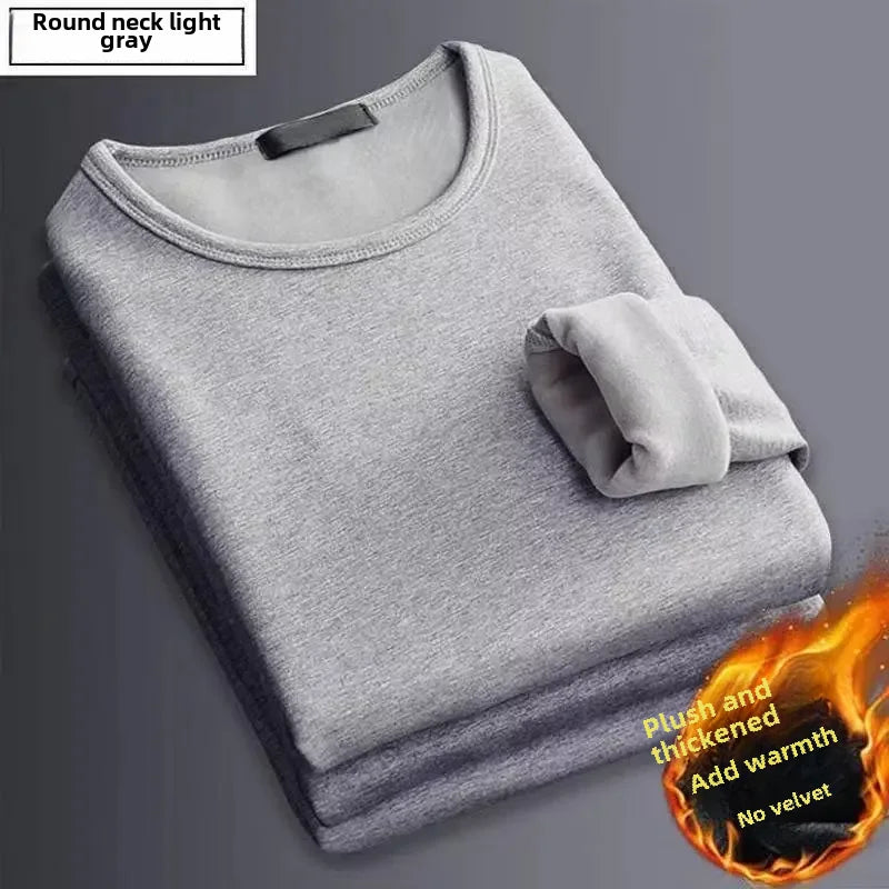 Men's Warm Bras Sleeve T-shirt Versatile Round Neck Slim Fit Smooths Silhouette Base Layer Top Color Inner Top Autumn Sweater