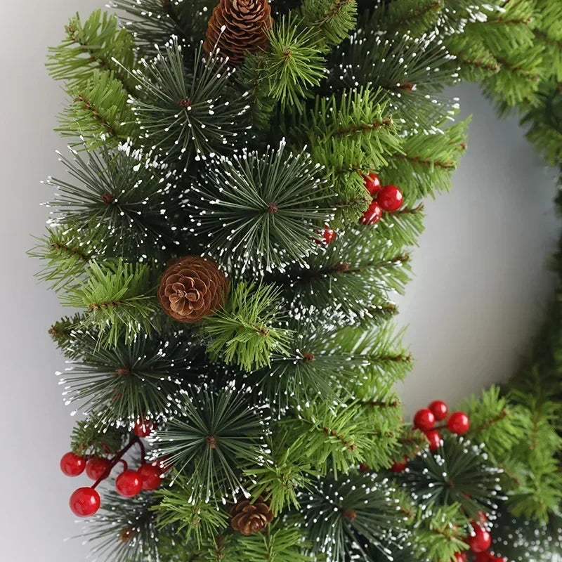 Christmas Wreaths 2024 New Year Front Door Wall Decorations Artificial Fake Pine Branches Xmas Tree Garland Hanging Ornaments