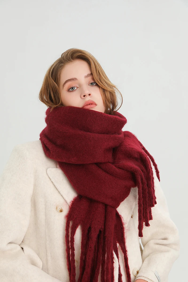 Winter Scarf for Women Cashmere Warm Solid Pashmina Blanket Wraps Female Thick Soft Bufanda Big Tassel Shawl Long Poncho Echarpe