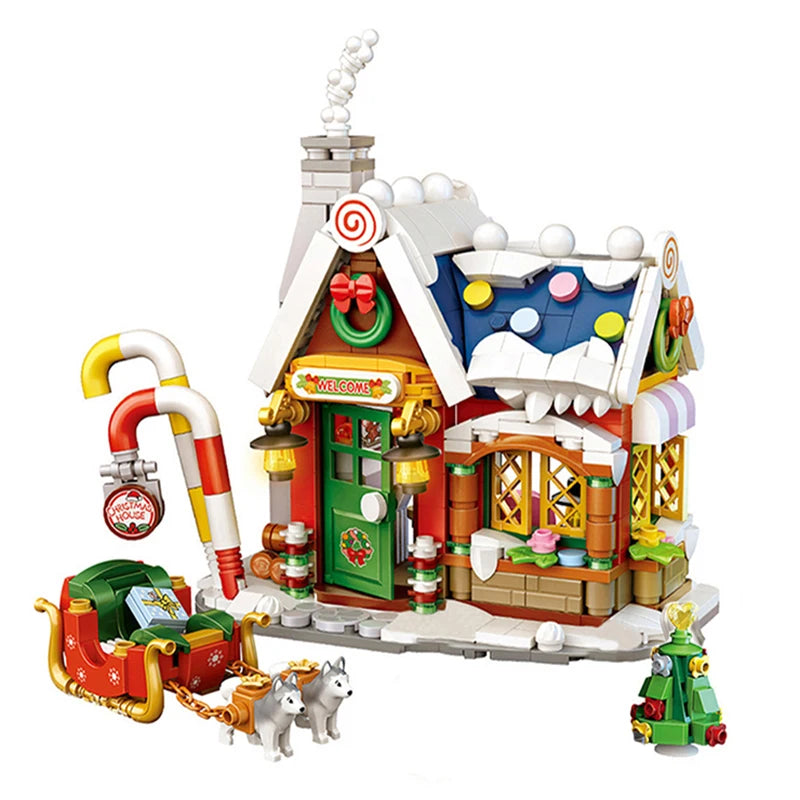 Mini Building Blocks Cute Christmas House Assembled Bricks for Adults and Children Cartoon Toys Gifts Home Furnishings