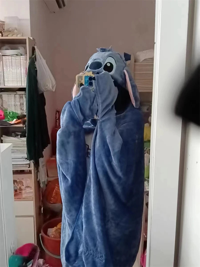 Lovely Stitch Cloak Blanket Comfortable Thickened Hooded Blanket Flannel Nap Cartoon Anime Warm Stitch Blanket Gifts