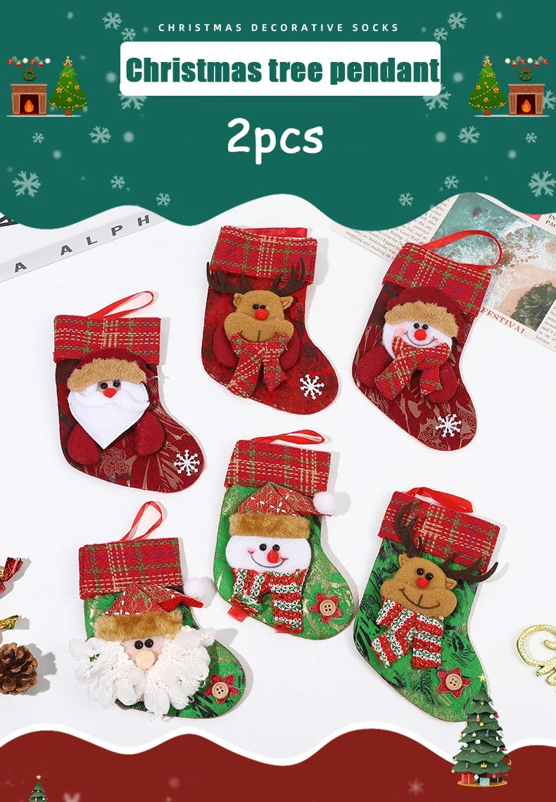 2pcs 2023 New Christmas Decoration Socks Cartoon Santa Claus Fawn Snowmen Socks Christmas Tree Hanging Ornaments Home Decoration