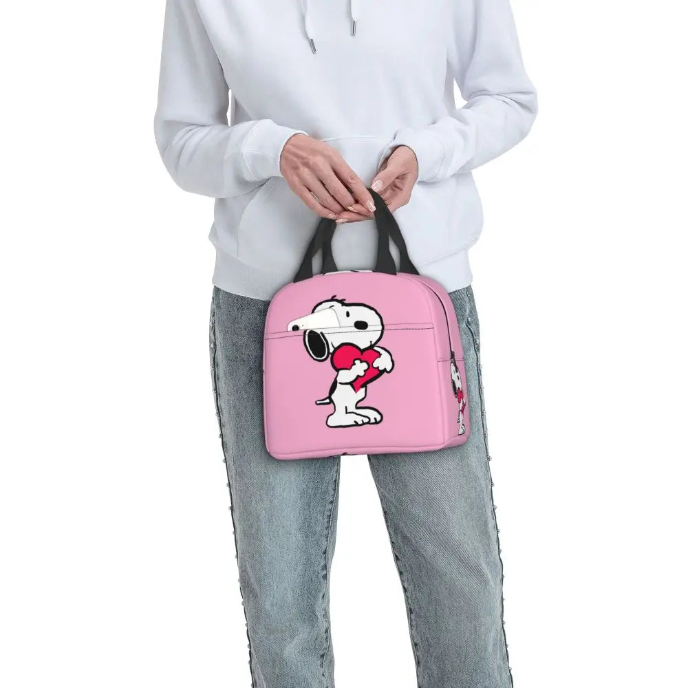 Custom Cute Cartoon Snoopy Insulated Lunch Box for Women Portable Warm Cooler Thermal Lunch Bag Picnic Food Container Tote Bags