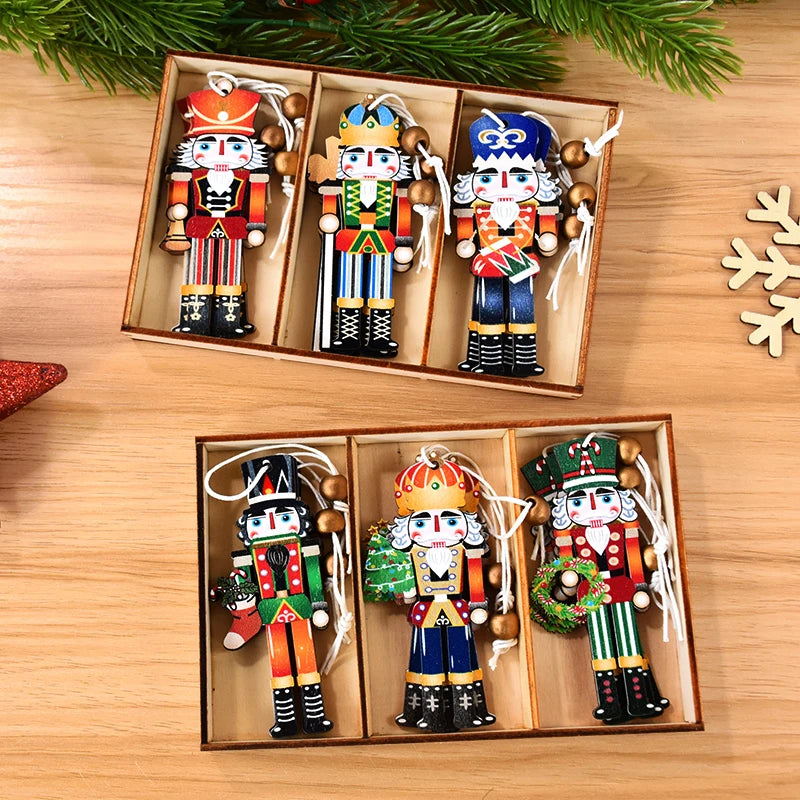 9pcs Christmas Nutcracker Soldier Wooden Pendant Xmas Tree Hanging Ornament 2024 Navidad Decoration for Home 2025 New Year Gifts