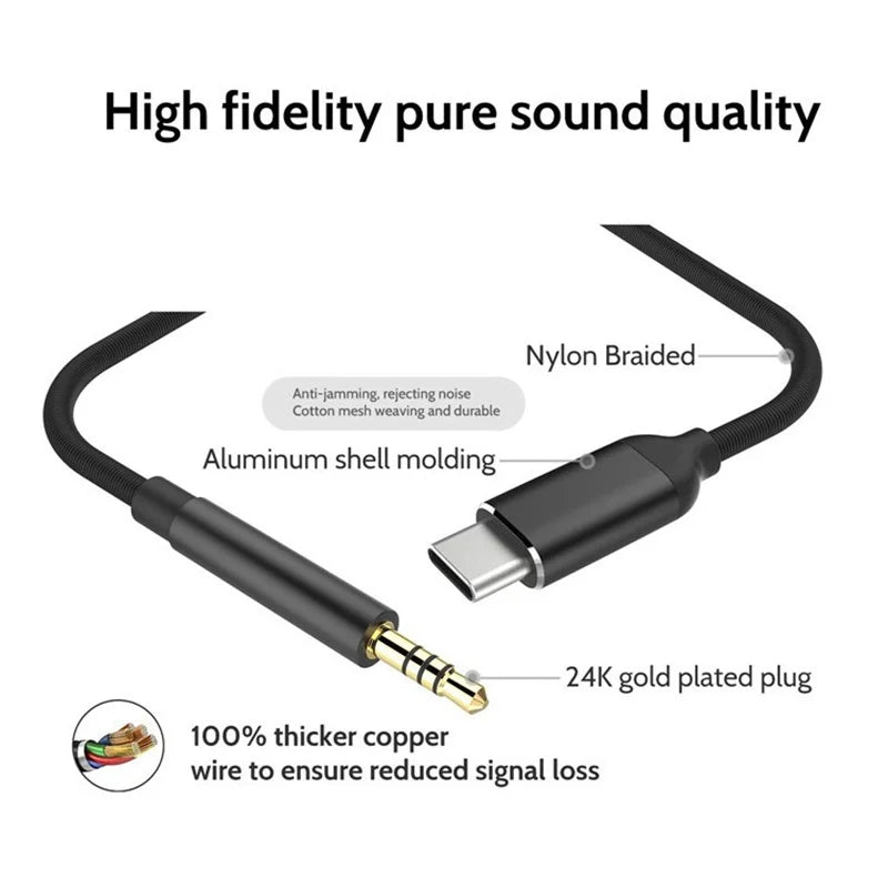 Usb Type C To 3.5mm Aux Audio Cable Headset Speaker Headphone Jack Adapter Car Aux for Samsung S20 Plus Note 20 S21 Ultra Tab S7