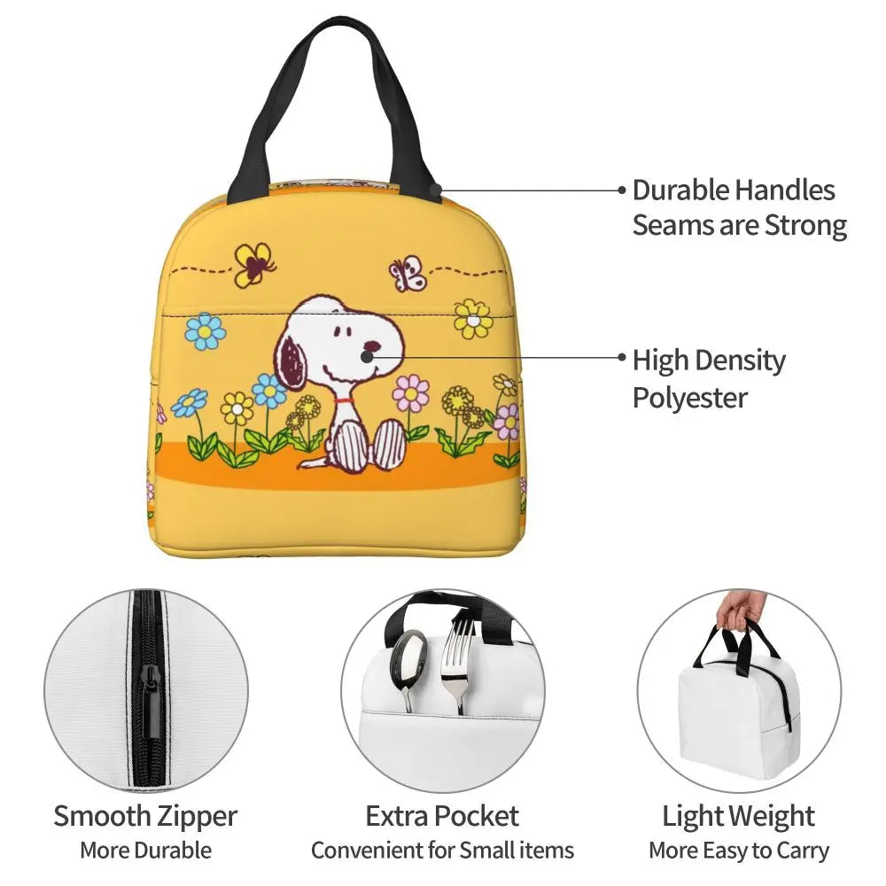 Custom Funny Cartoon Snoopy Lunch Box Waterproof Thermal Cooler Food Insulated Lunch Bag Kids For Kids Portable Picnic Tote Bags