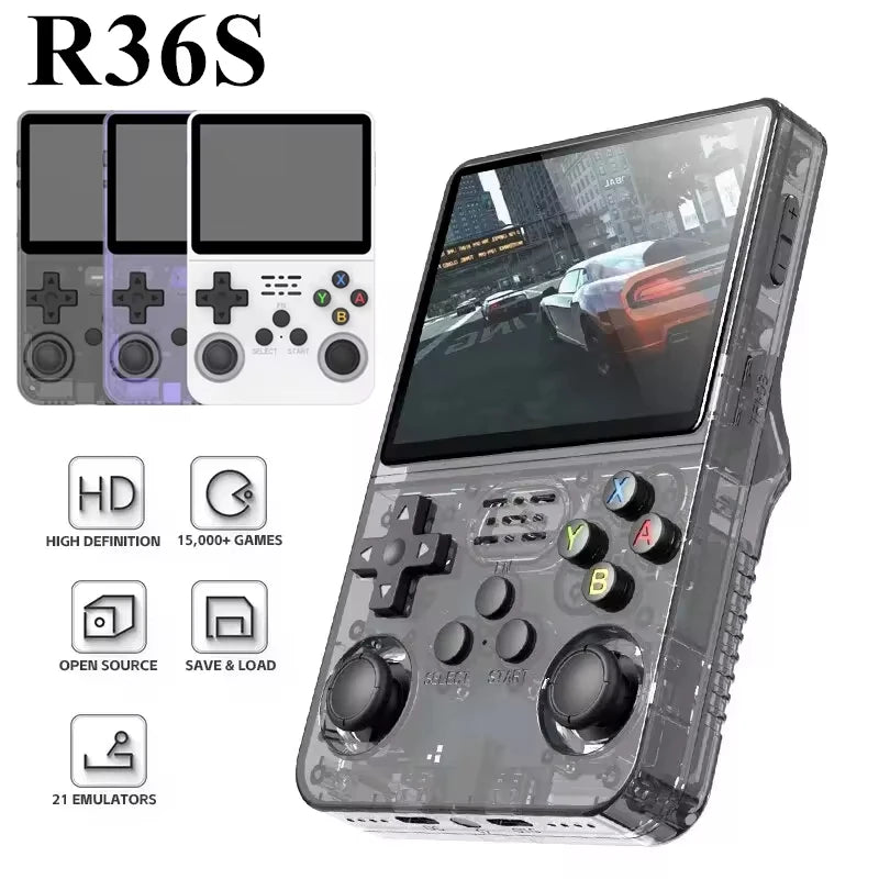 Open Source R36S Retro Handheld Video Game Console Linux System 3.5 Inch IPS Screen Portable Pocket Video Player R35S 64GB Games