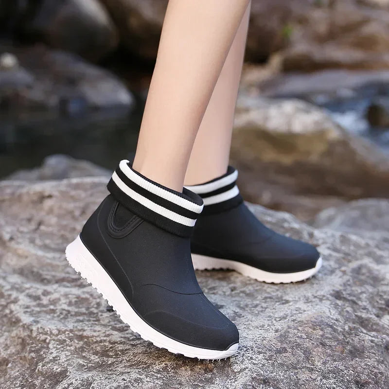 Fashion Rain Shoes for Women Rubber Boots Platform Ankle Boots 2024 Autumn Winter Slip on Women Booties Work Shoes Botines Mujer