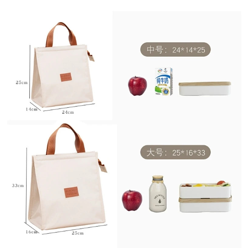 4 Shapes Beige Simple Lunch Bags Girls Large-capacity Japanese Bentro Bag Insulated Thermal Portable for Travel Picnic